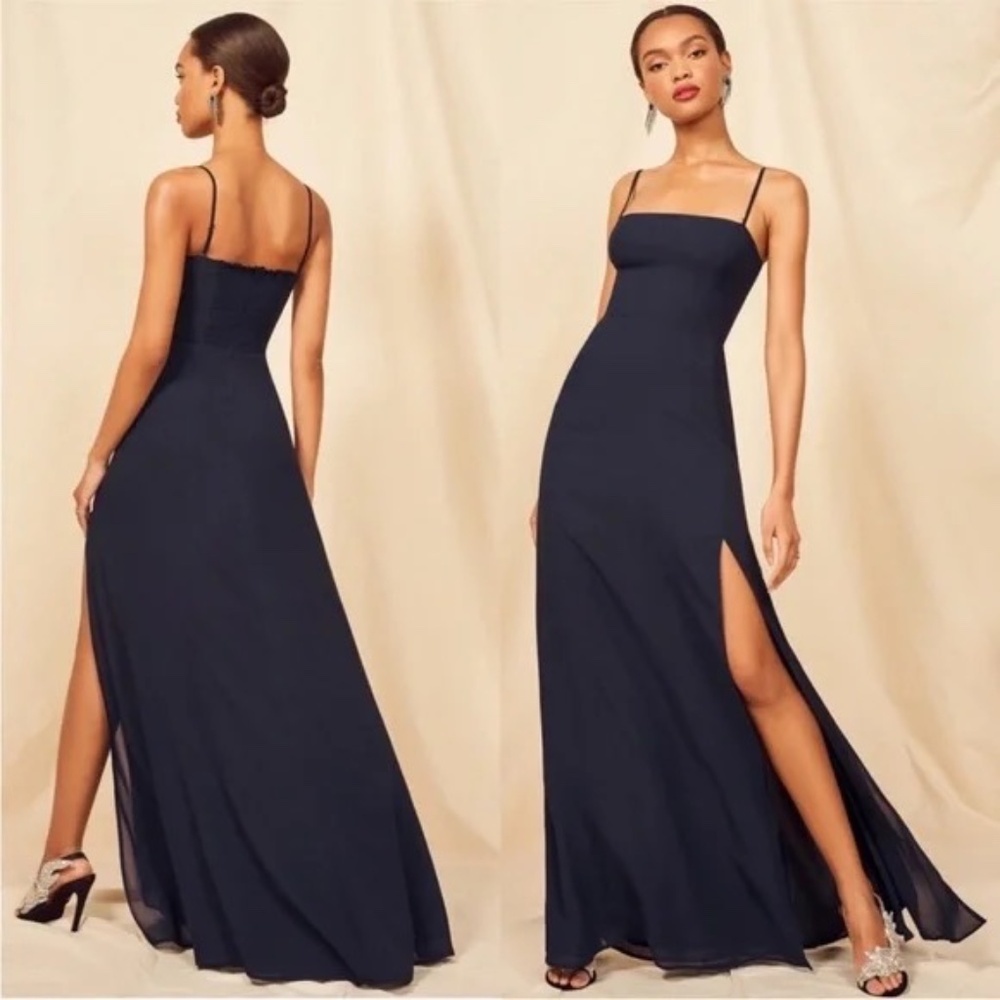 Reformation Navy Ingrid Crepe Maxi dress